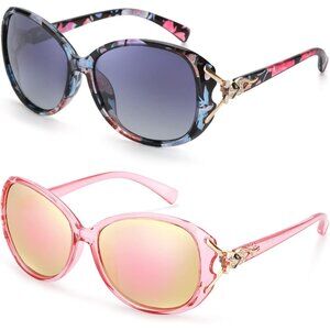 Women's Trendy Frame Shades Eyes Protection Polarized Multi Sunglasses